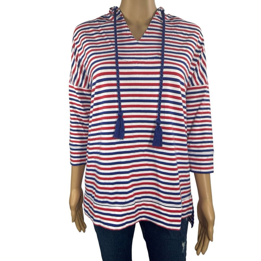 Coolibar Striped Red Blue Short Sleeve UPF 50+ Beach Hoodie Size XS